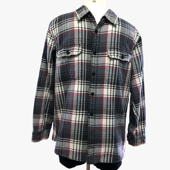 Eddie Bauer Plaid Flannel Button Up Shirt Red, White, Grey Size Medium - Picture 1 of 11